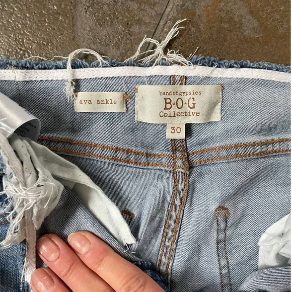 Band of Gypsies Light Blue Distressed Frayed Hem Button Fly Skinny Jeans Sz 30 - Picture 11 of 12